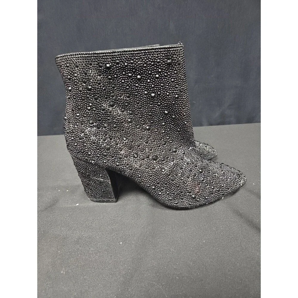 Betsey Johnson X Torrid Black Rhinestone Bootie Boots Size 7.5 WWE Extra Wide